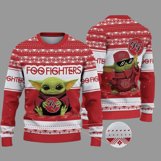 Foo Fighters Baby Yoda Merry Christmas Knitted Ugly Sweater ? Usalast
