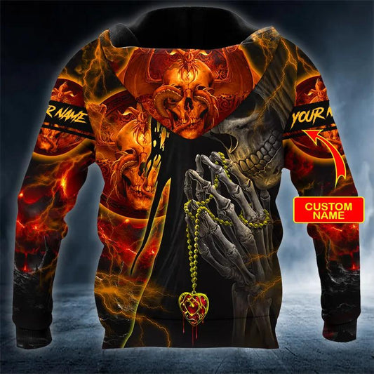 Forbidden Prayer Skull Custom 3D All Over Print Hoodie -Moonbestprint