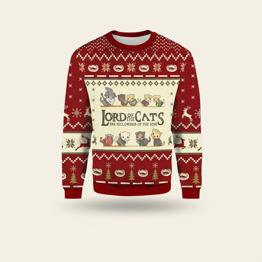 Funny Lord Of The Cats The Fellowship Of The Ring All Over Print 3D Ugly Christmas Sweater ? Usalast