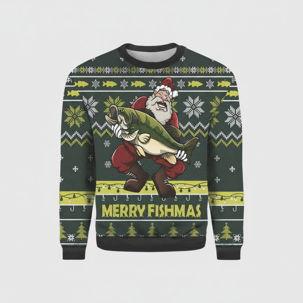 Funny Merry Fishmas Santa with Fish 3D Sweater ? Usalast
