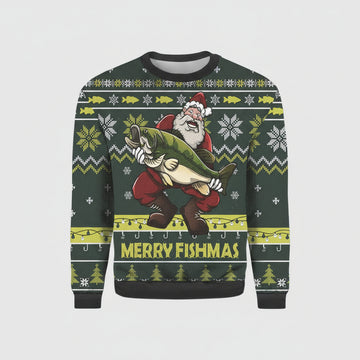 Funny Merry Fishmas Santa with Fish 3D Sweater ? Usalast