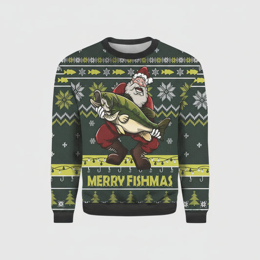 Funny Merry Fishmas Santa with Fish 3D Sweater ? Usalast