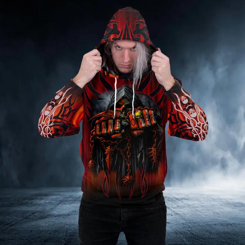 Game Over Grim Reaper Skull 3D All Over Print Hoodie -Moonbestprint