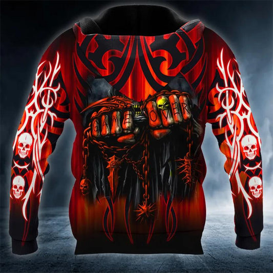 Game Over Grim Reaper Skull 3D All Over Print Hoodie -Moonbestprint