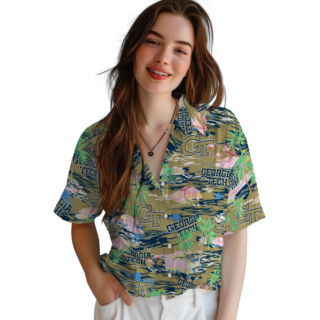 Georgia Tech Yellow Jackets Flamingo Retreat 2026 Hawaiian Shirt – Moonbestprint