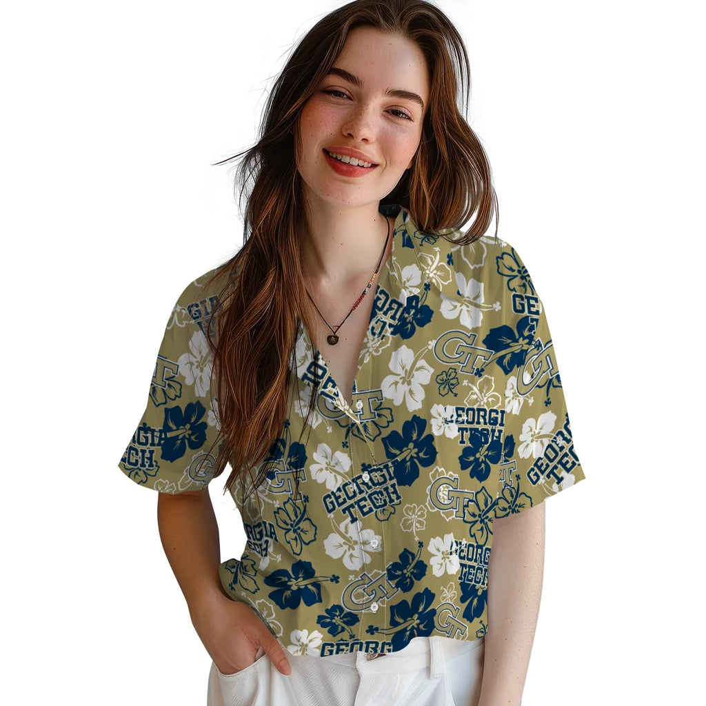 Georgia Tech Yellow Jackets Hibiscus Bloom Hawaiian Shirt – Moonbestprint
