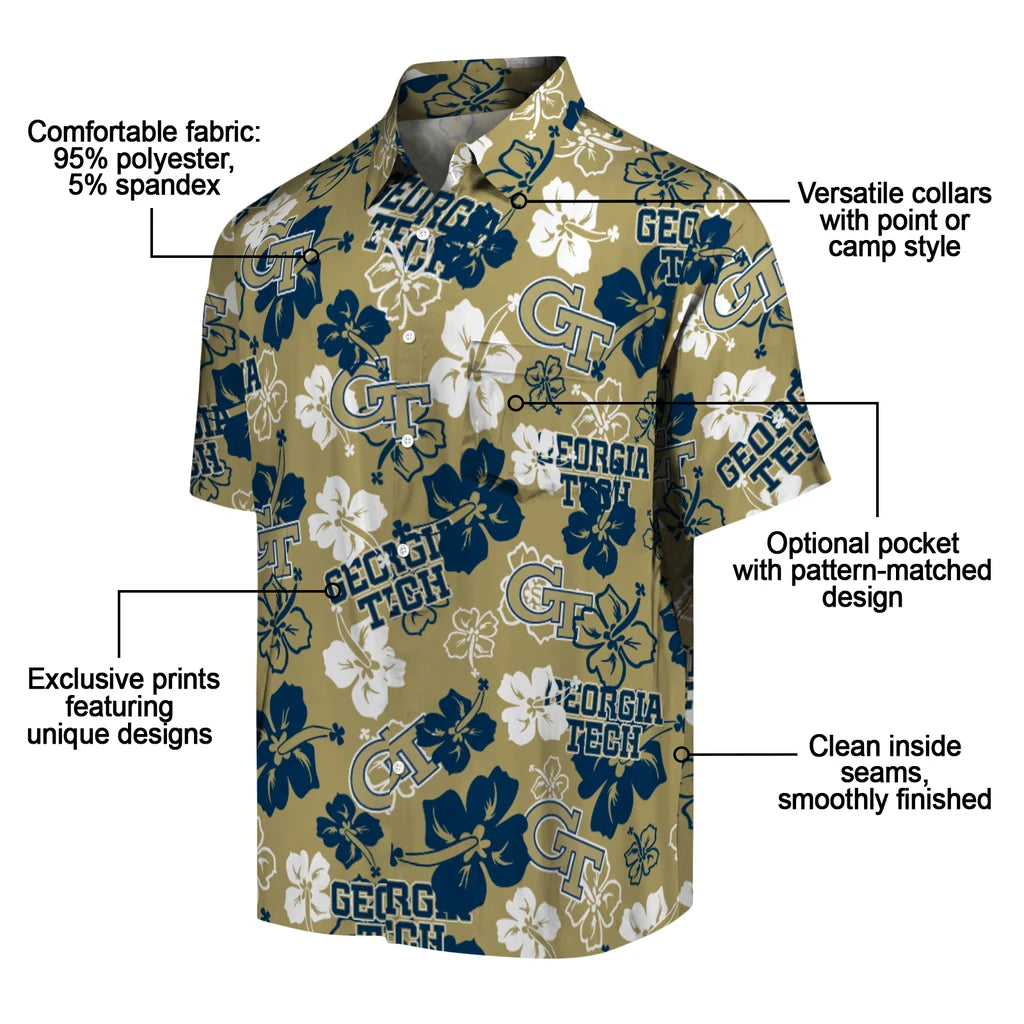Georgia Tech Yellow Jackets Hibiscus Bloom Hawaiian Shirt – Moonbestprint