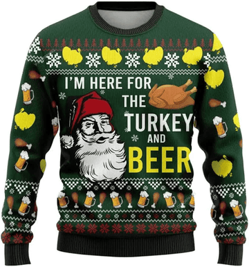 I'm Here For The Turkey and Beer Ugly Sweater – Moonbestprint