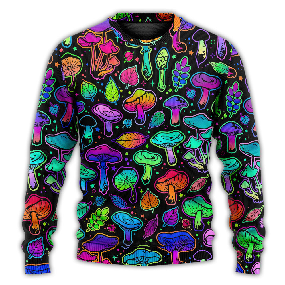 Mushroom Neon Colorful Bright With Leaf Ugly Christmas Sweaters – Moonbestprint