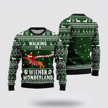 Dog Walking In A Wiener Wonderland Ugly Christmas Sweater Green – Moonbestprint