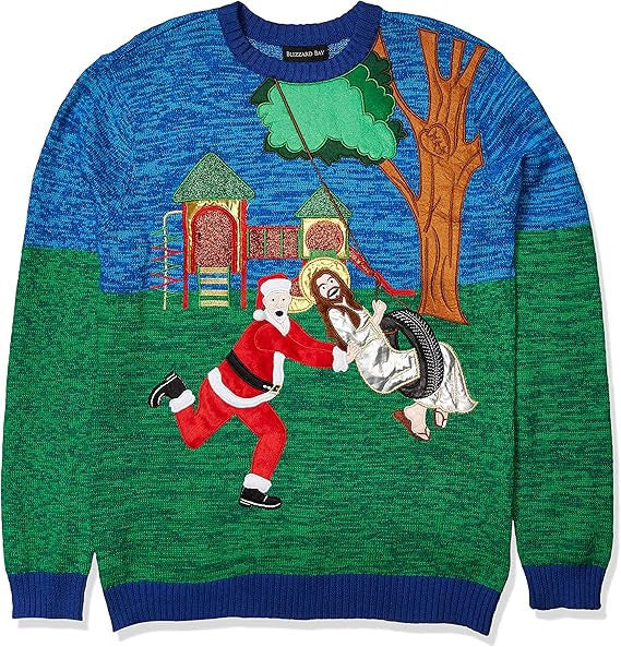 Santa and Jesus Tire Swing Twosome Ugly Christmas Sweater – Moonbestprint
