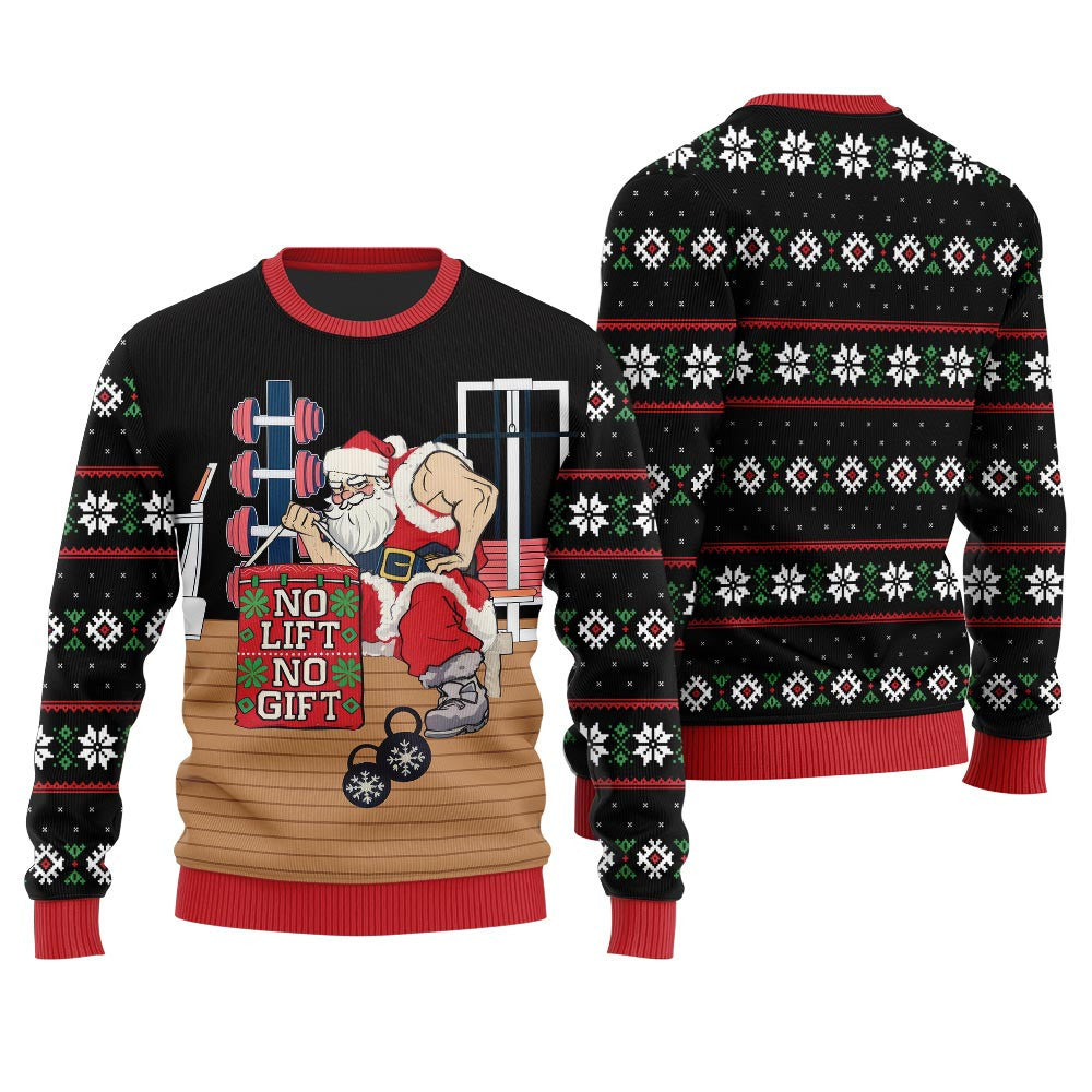 No Lift No Gift Gym Santa Ugly Christmas Sweater Black – Moonbestprint