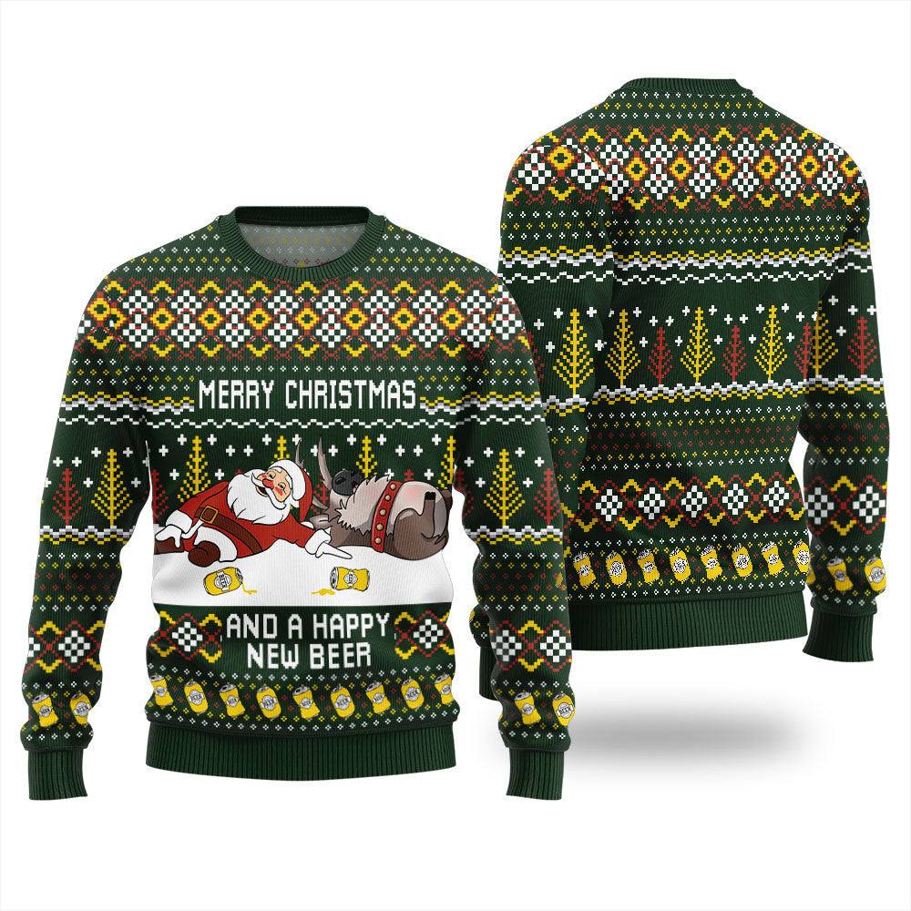Merry Beermas and a Happy New Beer Ugly Christmas Sweater Green – Moonbestprint