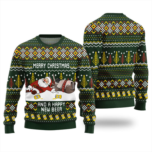 Merry Beermas and a Happy New Beer Ugly Christmas Sweater Green – Moonbestprint