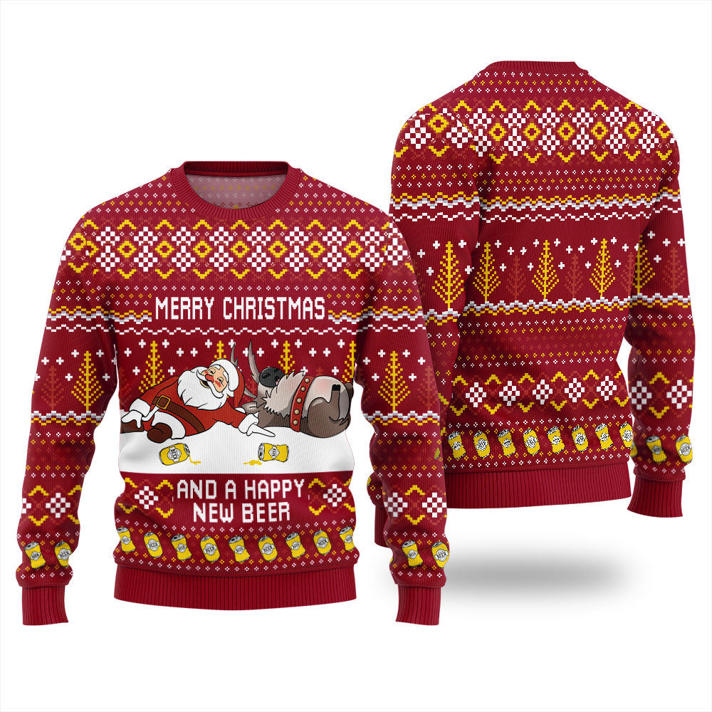 Merry Beermas and a Happy New Beer Ugly Christmas Sweater Red – Moonbestprint