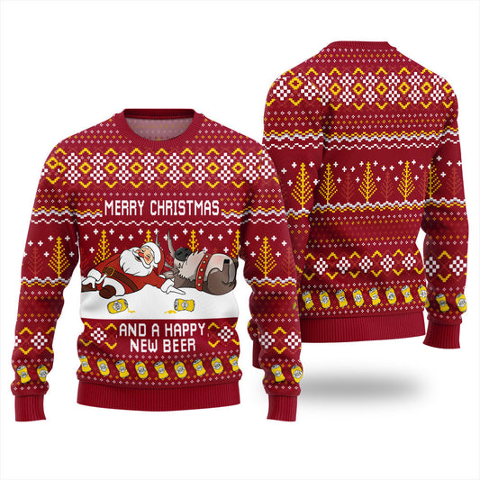 Merry Beermas and a Happy New Beer Ugly Christmas Sweater Red – Moonbestprint