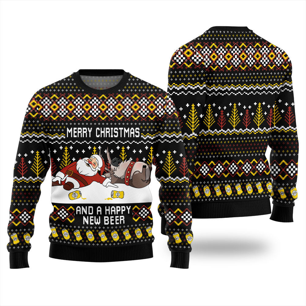 Merry Beermas and a Happy New Beer Ugly Christmas Sweater Black – Moonbestprint