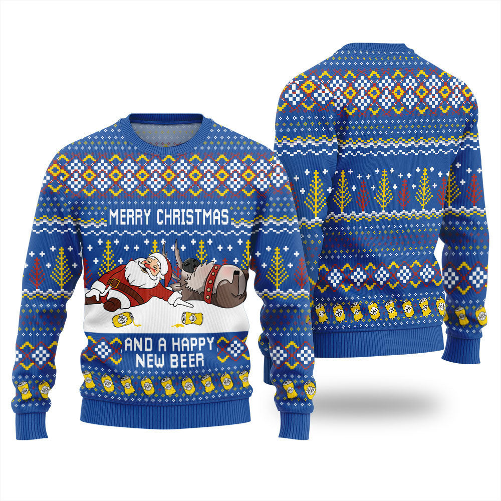 Merry Beermas and a Happy New Beer Ugly Christmas Sweater Blue – Moonbestprint