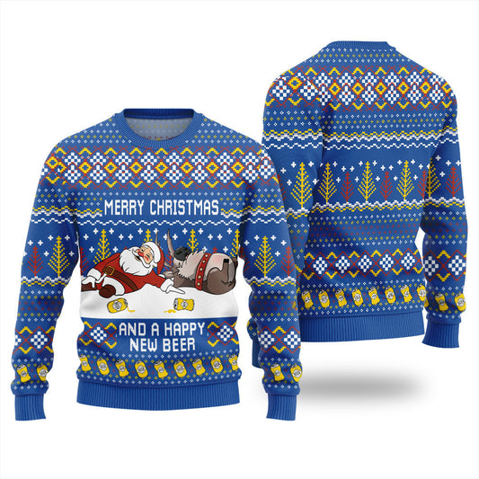 Merry Beermas and a Happy New Beer Ugly Christmas Sweater Blue – Moonbestprint