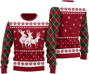 Naughty Reindeer Threesome Ugly Christmas Sweater Red – Moonbestprint