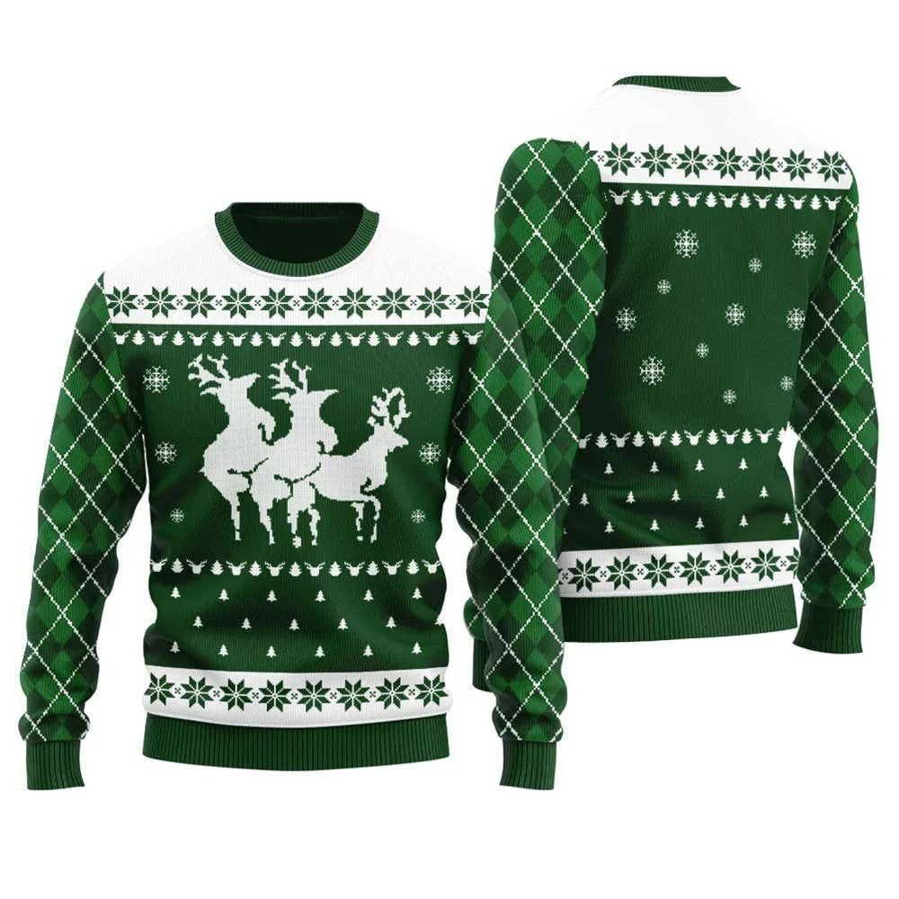 Naughty Threesome Reindeer Ugly Christmas Sweater Green – Moonbestprint