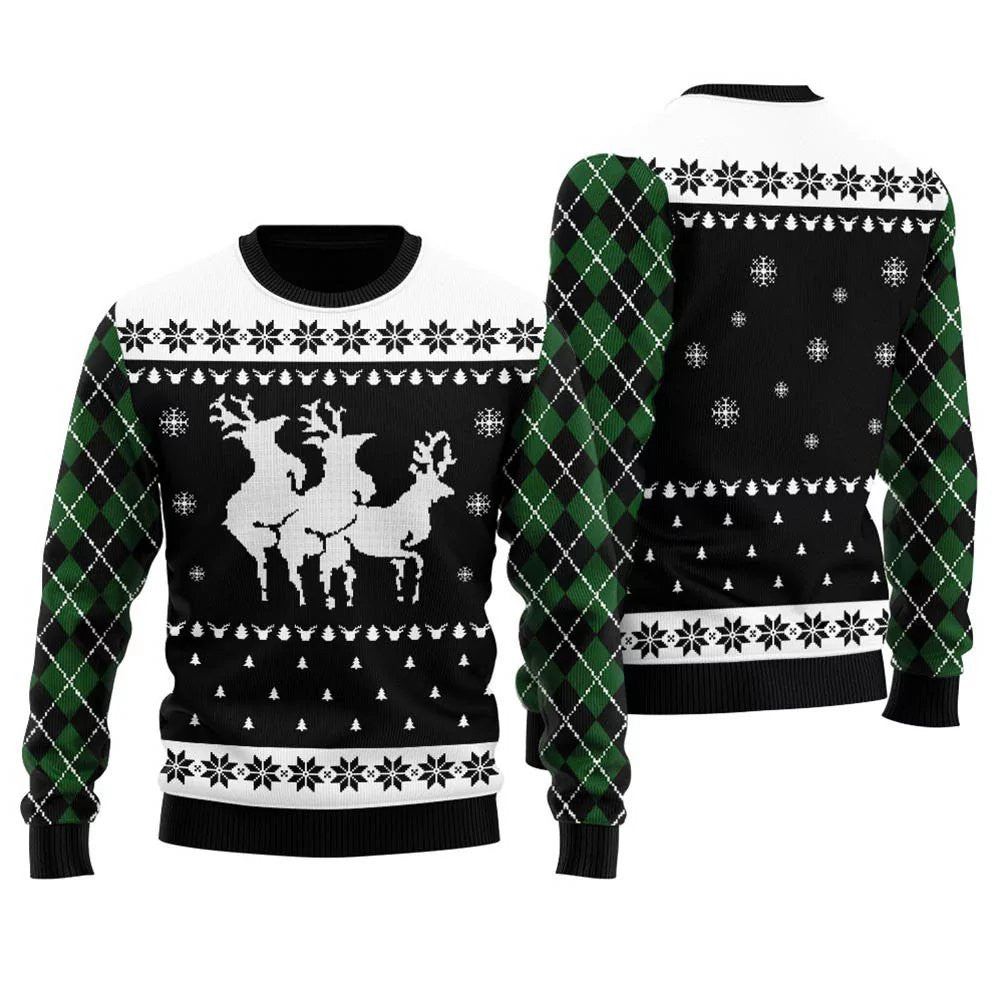 Naughty Reindeer Threesome Ugly Christmas Sweater Black – Moonbestprint