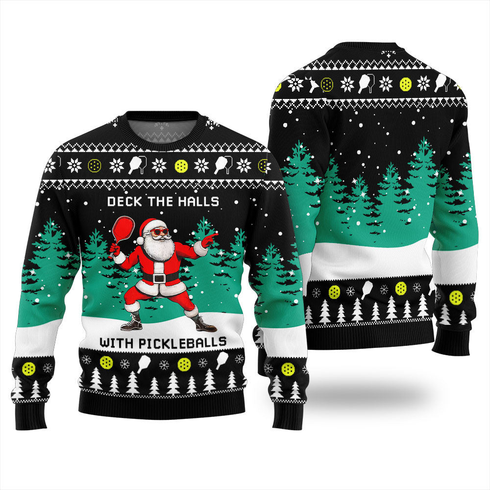 Deck The Hall Pickleball Santa Ugly Christmas Sweater Black – Moonbestprint