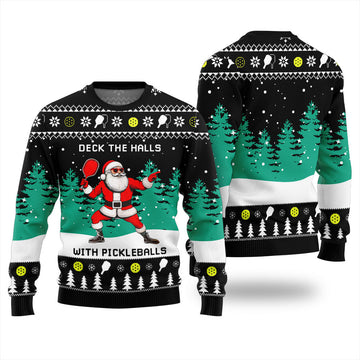 Deck The Hall Pickleball Santa Ugly Christmas Sweater Black – Moonbestprint
