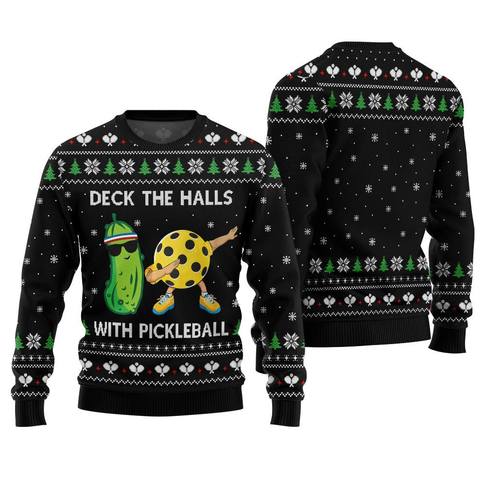 Deck The Halls With Pickleball Ugly Christmas Sweater Black – Moonbestprint