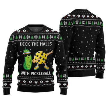 Deck The Halls With Pickleball Ugly Christmas Sweater Black – Moonbestprint