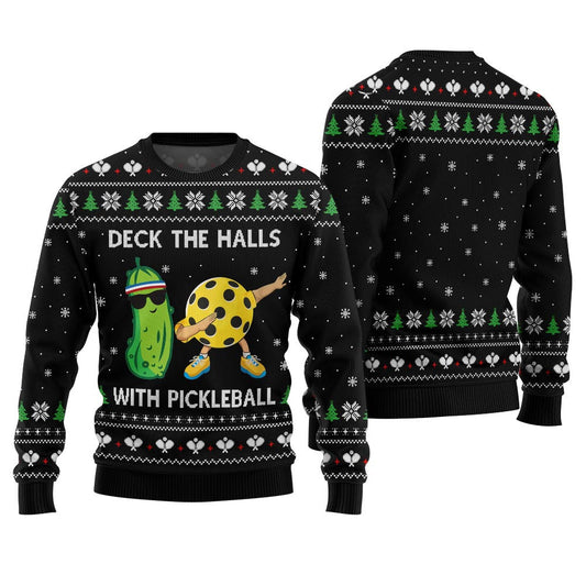 Deck The Halls With Pickleball Ugly Christmas Sweater Black – Moonbestprint