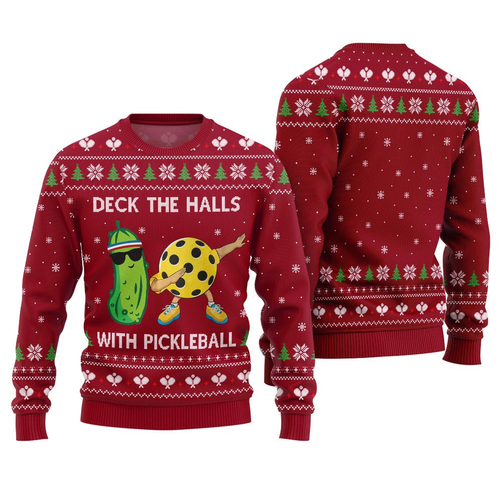 Deck The Halls With Pickleball Ugly Christmas Sweater Red – Moonbestprint