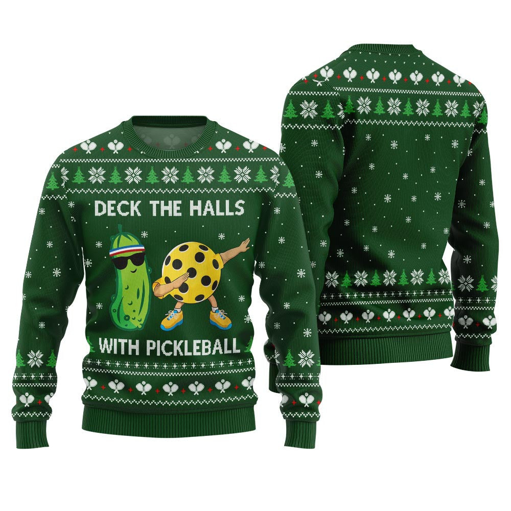 Deck The Halls With Pickleball Ugly Christmas Sweater Green – Moonbestprint
