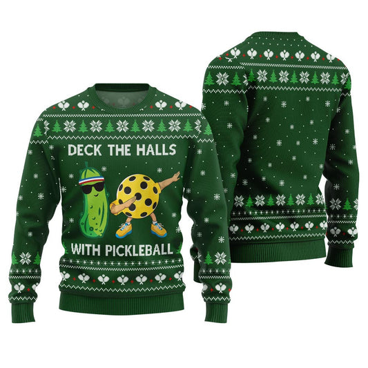 Deck The Halls With Pickleball Ugly Christmas Sweater Green – Moonbestprint