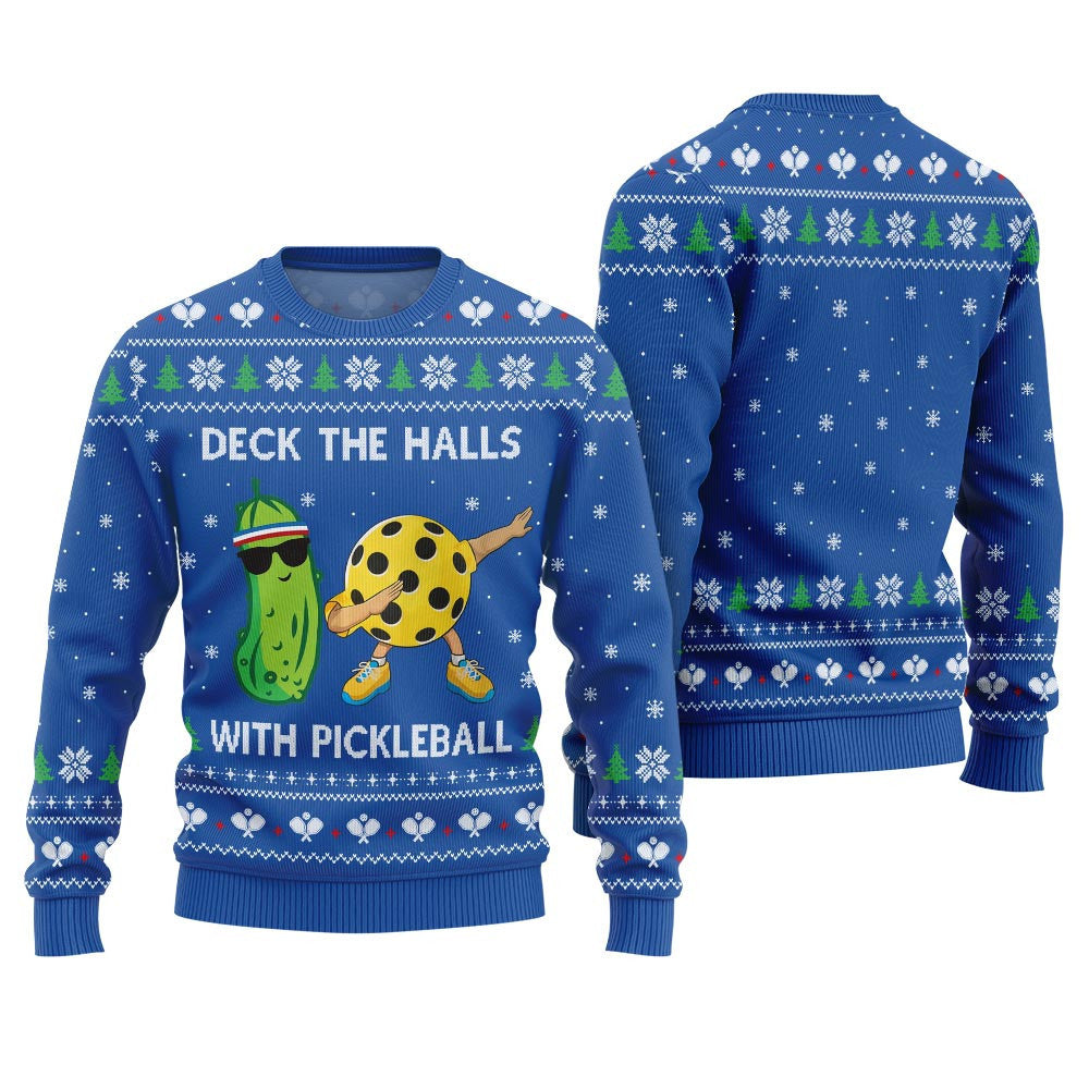 Deck The Halls With Pickleball Ugly Christmas Sweater Blue – Moonbestprint