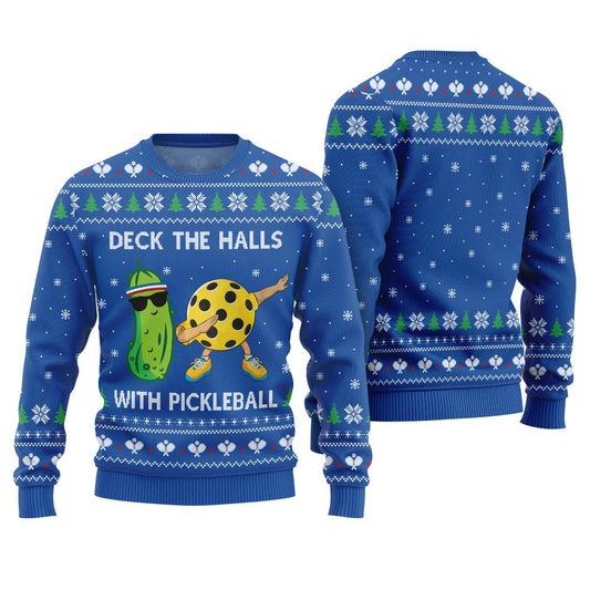 Deck The Halls With Pickleball Ugly Christmas Sweater Blue – Moonbestprint