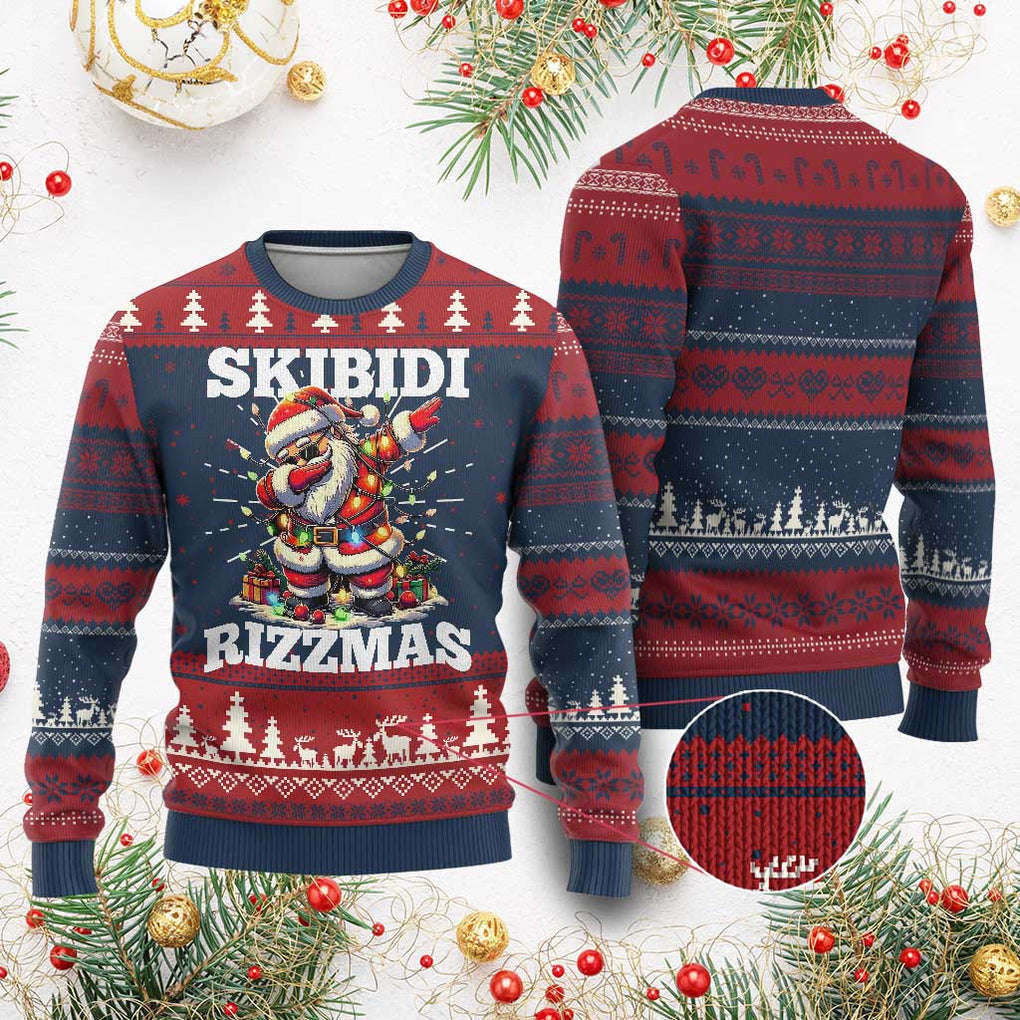 Funny Dabbing Santa Rizz Xmas Ugly Christmas Sweater Skibidi Rizzmas Xmas – Moonbestprint