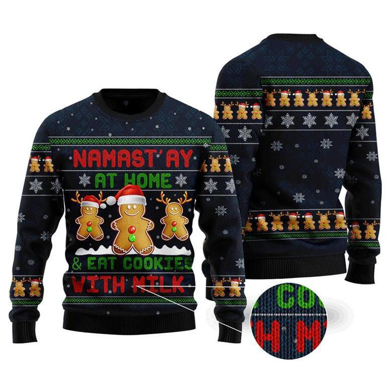 Namast'ay At Home Eat Cookies With Milk Gingerbread Christmas Sweater – Moonbestprint