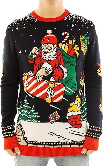 Skateboard Santa Deliver Presents Ugly Christmas Sweater – Moonbestprint