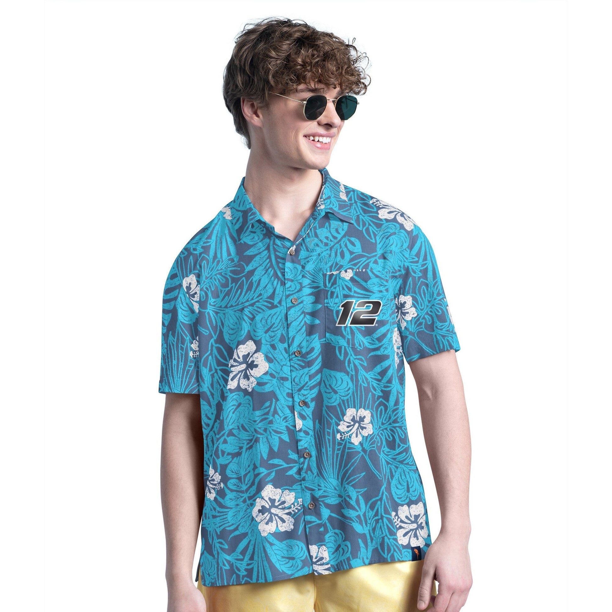 Ryan Blaney Merch Ryan Blaney Blue Palm Hawaiian Shirt Gifts For Racing Fans – Moonbestprint