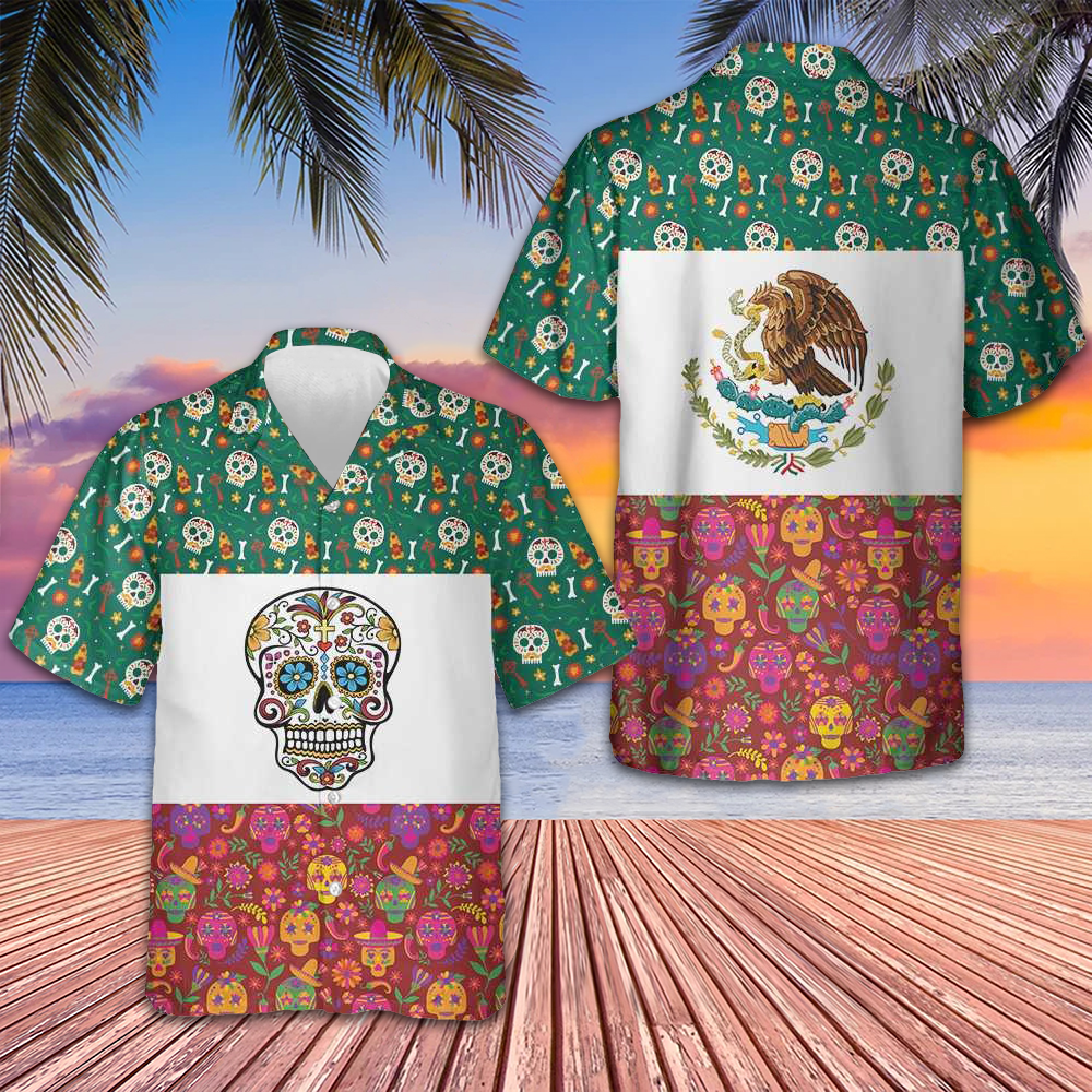 Mexico Flag Dia De Los Muertos Sugar Skull Hawaiian Shirt Day Of The Dead Shirt For Mexican – Moonbestprint