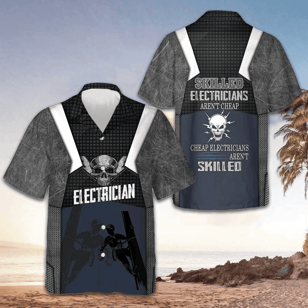 Skilled Electricians Skull Hawaiian Shirt Short Sleeve Button Up Gifts For Electricians – Moonbestprint