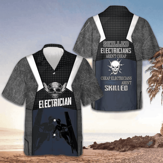 Skilled Electricians Skull Hawaiian Shirt Short Sleeve Button Up Gifts For Electricians – Moonbestprint
