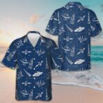 Space Aircraft Seamless Pattern Hawaiian Shirt Navy Aircraft Aviation Shirt Gift For Men – Moonbestprint