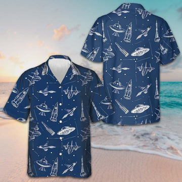 Space Aircraft Seamless Pattern Hawaiian Shirt Navy Aircraft Aviation Shirt Gift For Men – Moonbestprint