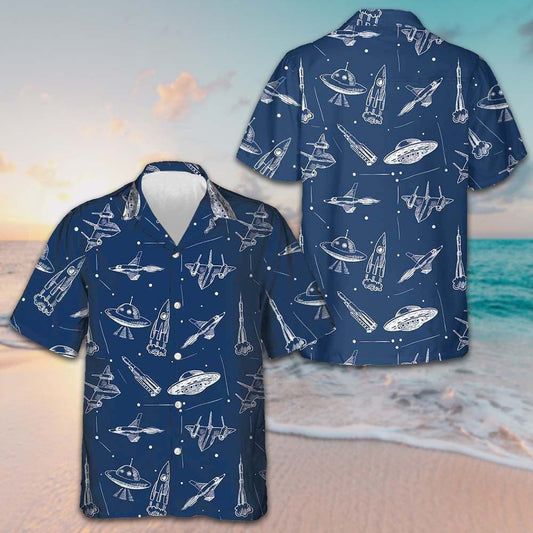 Space Aircraft Seamless Pattern Hawaiian Shirt Navy Aircraft Aviation Shirt Gift For Men – Moonbestprint