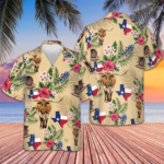 Brown Tribal Pattern Texas Hawaiian Shirt Armadillo And Longhorn Texas State Shirt For Texans – Moonbestprint
