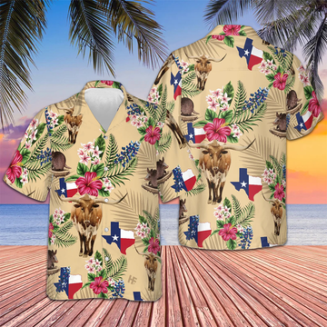Brown Tribal Pattern Texas Hawaiian Shirt Armadillo And Longhorn Texas State Shirt For Texans – Moonbestprint