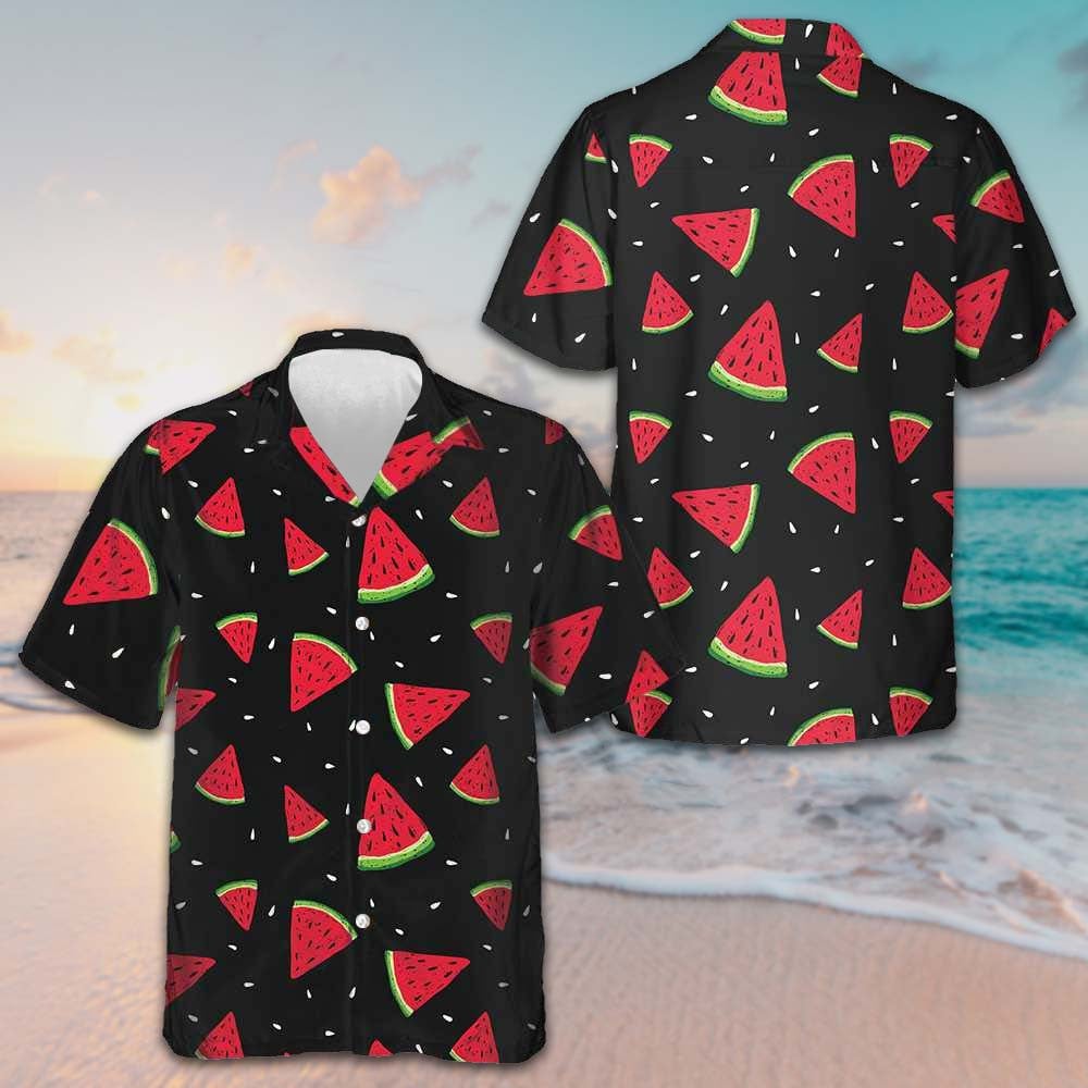 Watermelon Pattern Black Hawaiian Shirt Button Up Beach Shirts Men Gifts For Son – Moonbestprint