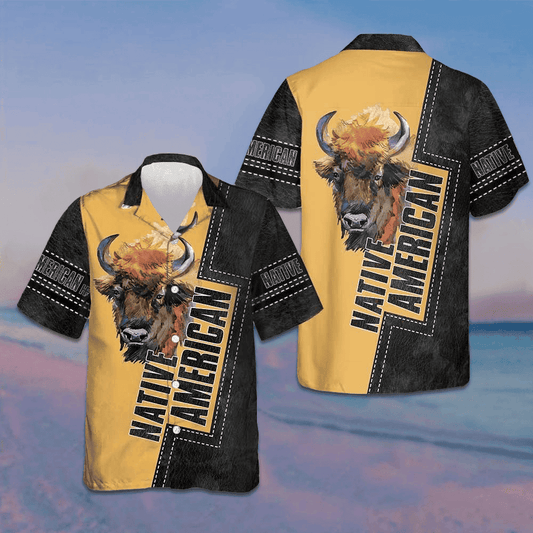 Native American Forest Bison Hawaiian Shirt Black And Yellow Button Up Shirt Men's – Moonbestprint